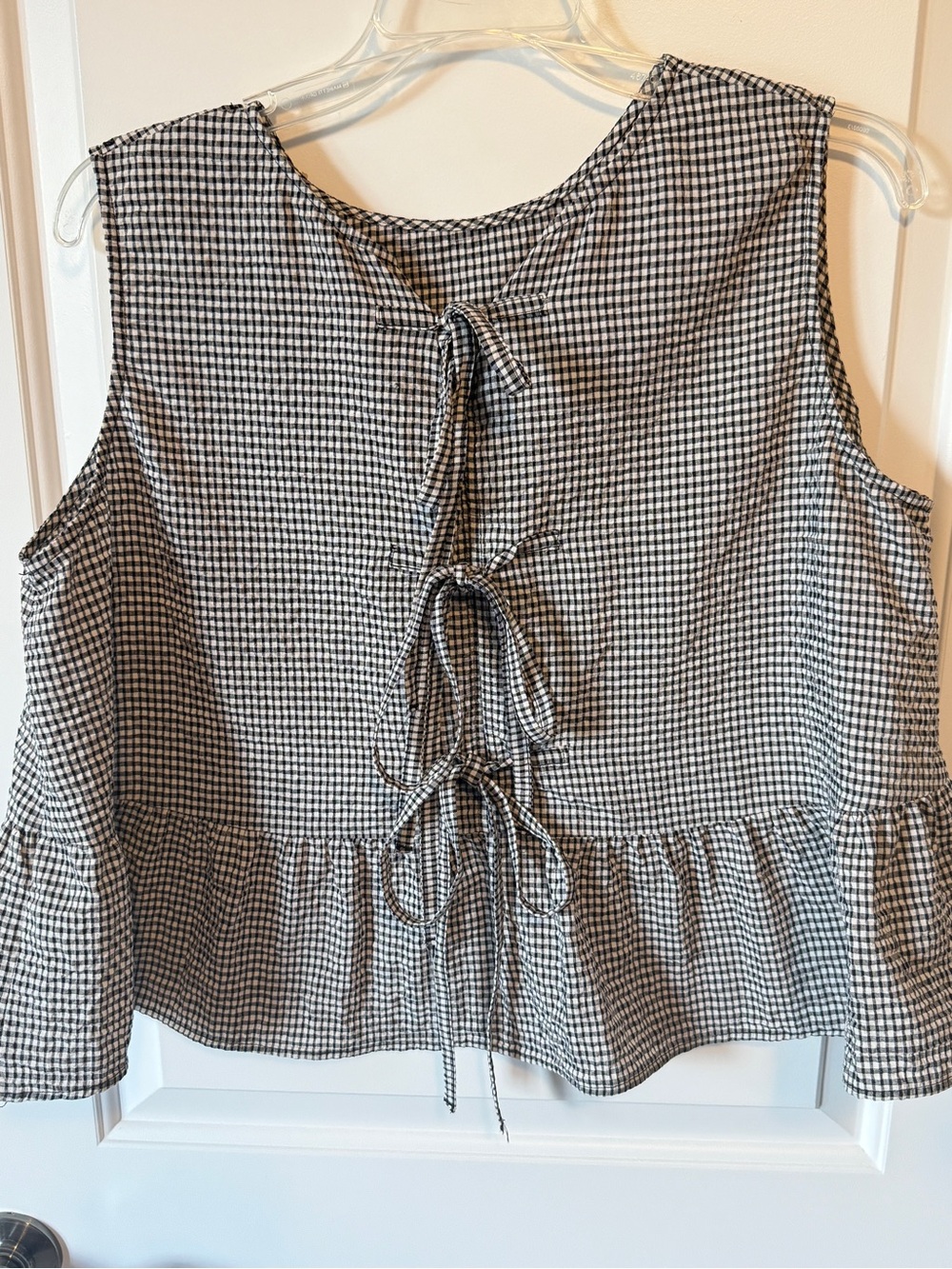 Primark Gingham Peplum Sleeveless Tie-Front Top size Large.